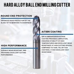 4 Flute 3/8″ x 1″ x2-1/2″ Ball Nose Solid Carbide End Mills AlTiN Coated