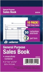 Sales Book Carbonless 2-Part 50 Sets 3-11/32 x 5-5/8 10 Pack