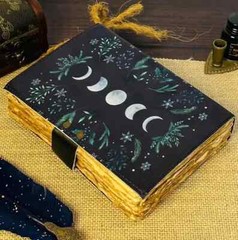 Grimoire Vintage leather journal, Moon Phase Handmade Fat Journal, Blank spell.