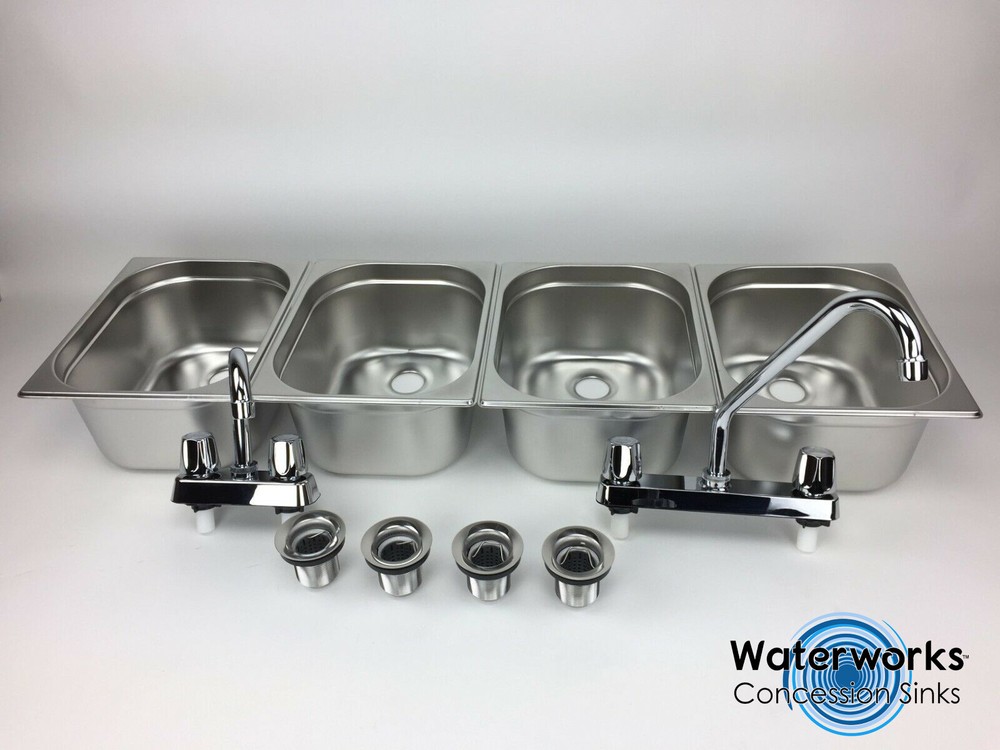 Large Concession Sink 4 Compartment Portable Food Truck Trailer w/Faucets