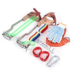 2 Gear Tree Pole Climbing Spike Kit Belt Straps Gloves Carabiner Ropes Tools NEW