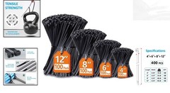 Heavy-Duty Nylon Zip Ties, 400 Count – Assorted Sizes 4” to 12” for Secure Use