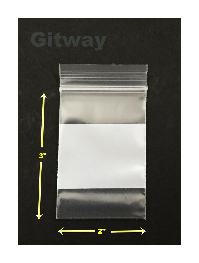 1000 2″ X 3″ Small White Block Writeable Resealable Zipper Top Plastic Bags 4mil