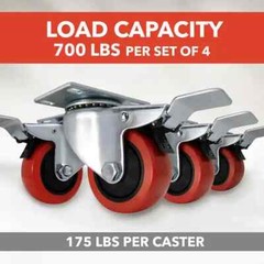 4-PK 3” EVERBILT Red Polyurethane Steel Swivel Plate Locking Wheel 175 lb. load