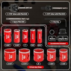 16-Piece Bi-Metal Hole Saw Kit, 3/4″-2-1/2″ for Wood, Metal, PVC – Includes Mand