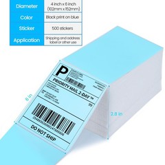 Thermal Label Printer , 4″x 6″ 500-Fanfold Blue Stickers for Polono, Phomemo …