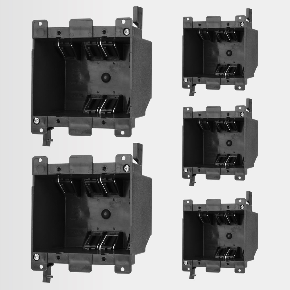 5 Pack 2-Gang Black Old Work Electrical Box, PVC, 25 Cu In, ETL, Retrofit