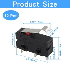 Litoexpe 12pcs Mini Micro Limit Switch, 5A 125 250V Handle length:17mm, Black