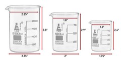 Glass Beaker Set, 50/100/250mL – Low Form – Packed in Foam Insert – Eisco Labs