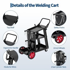 Built-In Gas Tank Holder And Push Handle Equip This Welding Cart, Three Layer Ca