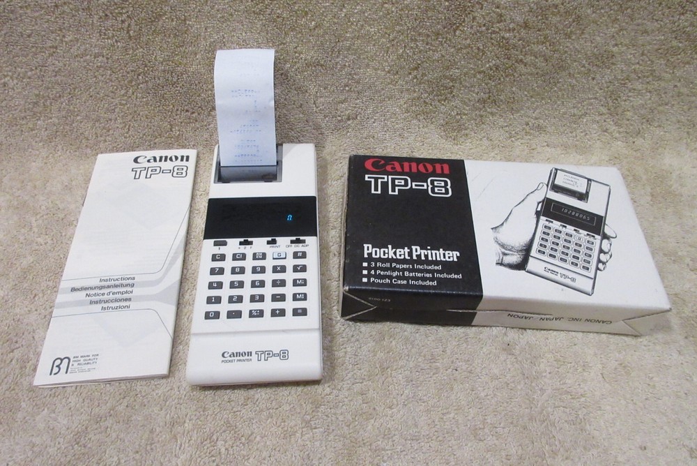 Canon TP-8 Pocket Printer Calculator – Includes Box & Instructions -TESTED -SEE!