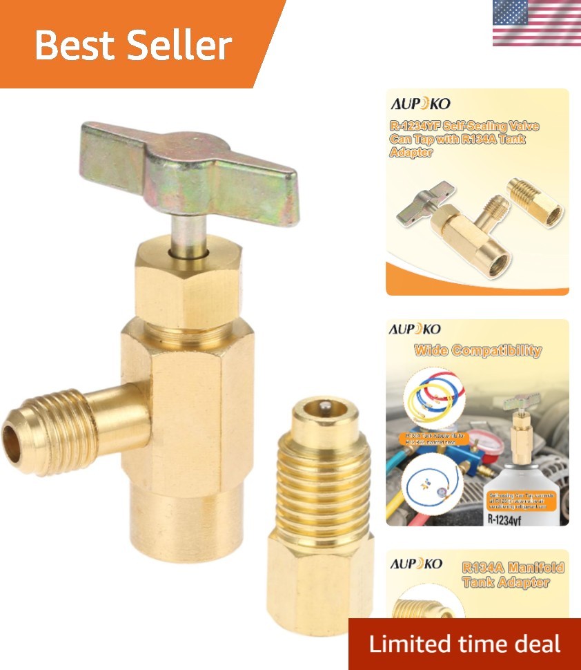 R1234YF Self-Sealing Can Tap with R134A Tank Adapter, 1/4″ SAE 1/2″ LH Thread Va