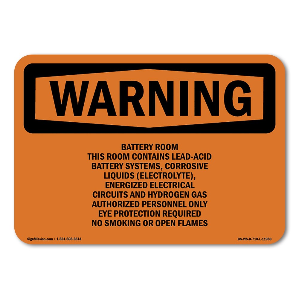 Battery Room This Room Contains Lead-Acid ANSI Warning Sign Metal Plastic Decal