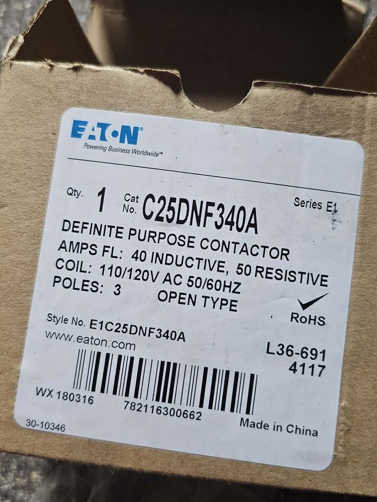 Eaton C25DNF340A 600V 40/60A Contactor 3P Quick Connect Terminals Free Ship