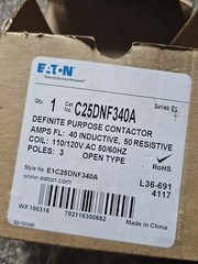 Eaton C25DNF340A 600V 40/60A Contactor 3P Quick Connect Terminals Free Ship