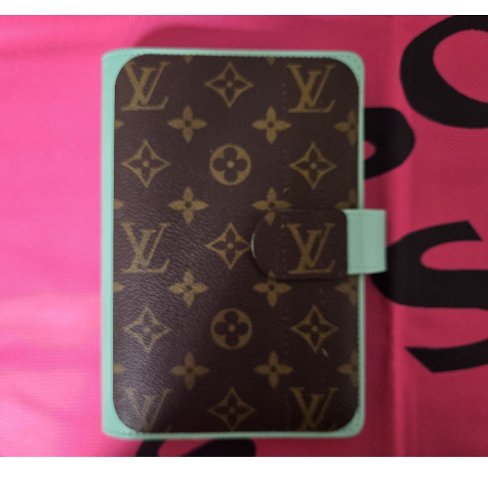 Upcycled Brown Monogram Binder Organizer Mint Green Interior Card Slots