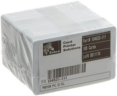 Zebra 104523-111 Premier PVC Blank ID Card Standard White CR80, Pack of 100