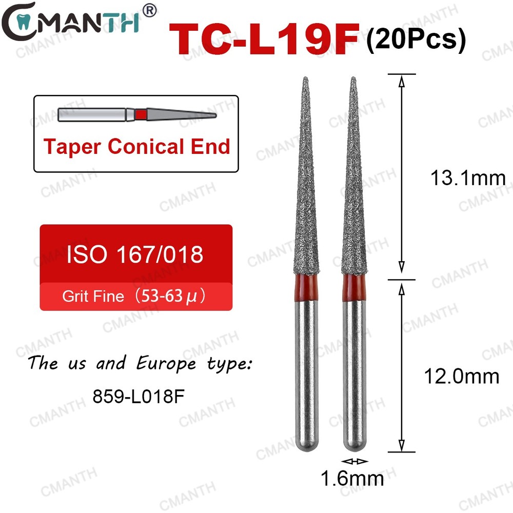 20PCS Dental Diamond Burs TC Taper Conical Bur Long 859-L018F FG1.6mm High Speed