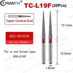 20PCS Dental Diamond Burs TC Taper Conical Bur Long 859-L018F FG1.6mm High Speed