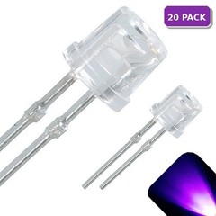 20 x LED 5mm UV / Purple Ultra Bright Flat Top Wide Angle LEDs Light Lamp Car