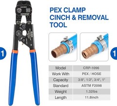 3/8, 1/2, 3/4, 1-in PEX Clamp Tool Kit Cinch & Removal Tools PEX Tubing Cutter