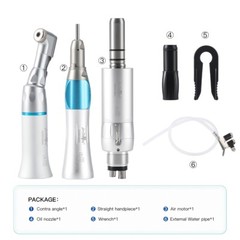 Dental Slow Low Speed Straight+Contra Angle+Air Motor Handpiece Kit 4 Holes USA