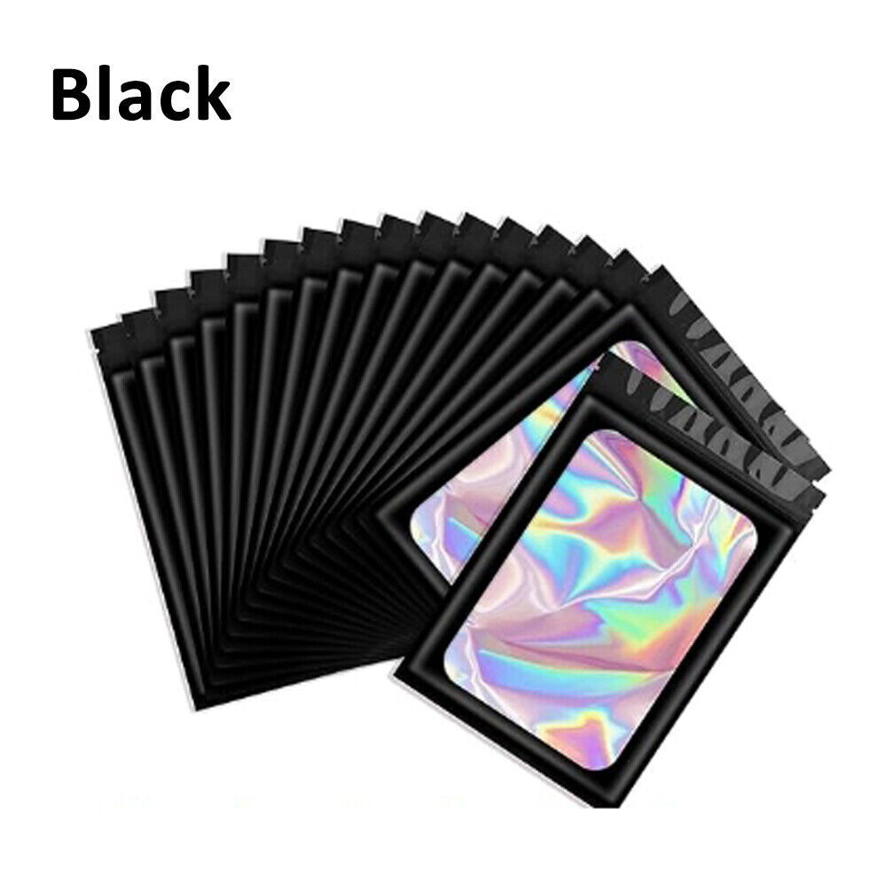 100/200 Pcs Holographic Mylar Foil Bags Resealable Zip Seal Pouches Smell Proof
