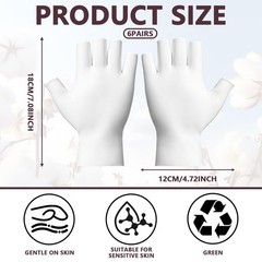 6 Pairs White Cotton Gloves – Fingerless Moisturizing Gloves – Eczema White G…