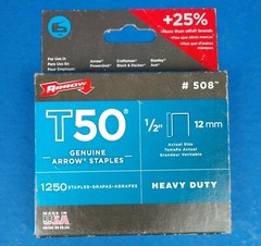 Arrow #508 T50 1/2-Inch (12mm) Heavy Duty Staples, 1250-Count NEW