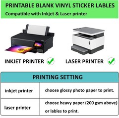 200 Pcs 4×2 Inch Glossy Vinyl Labels, Printable Waterproof Stickers, White