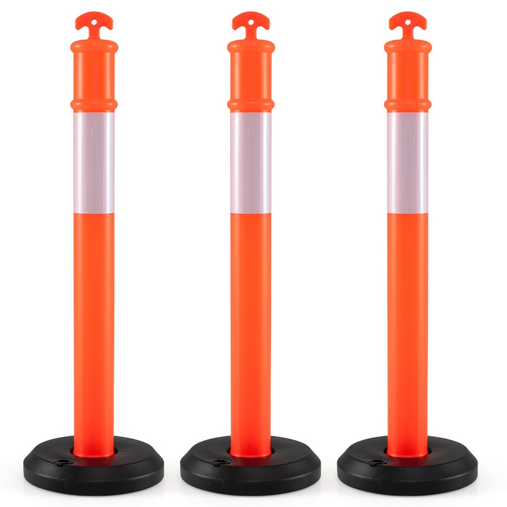 3 Pack Traffic Delineator Posts with Fillable Base,45 Inch Delineator Post Cones