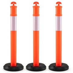 3 Pack Traffic Delineator Posts with Fillable Base,45 Inch Delineator Post Cones