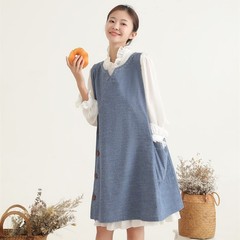 Denim Cotton Apron Sleeveless Big Size Aprons Button with Pocket Kitchen Cook…