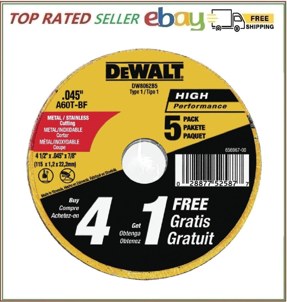 DEWALT 4 1/2 Cut Off Wheel Angle Grinder Cutting Disc 5 Pack Aluminum Oxide