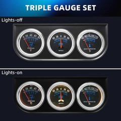 2inch 52mm Triple Gauge Set, Oil Pressure Gauge Water Temp Temperature Ammete…