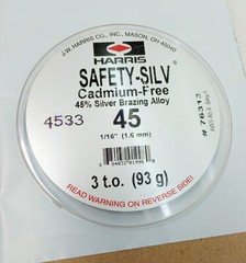 Harris Safety-Silv 45% Silver Brazing Alloy 1/16″ Cadmium-Free /Sold by the inch