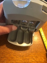 Coin sorting bank 25,10 & 5 cent folds up, push coin button to release coins