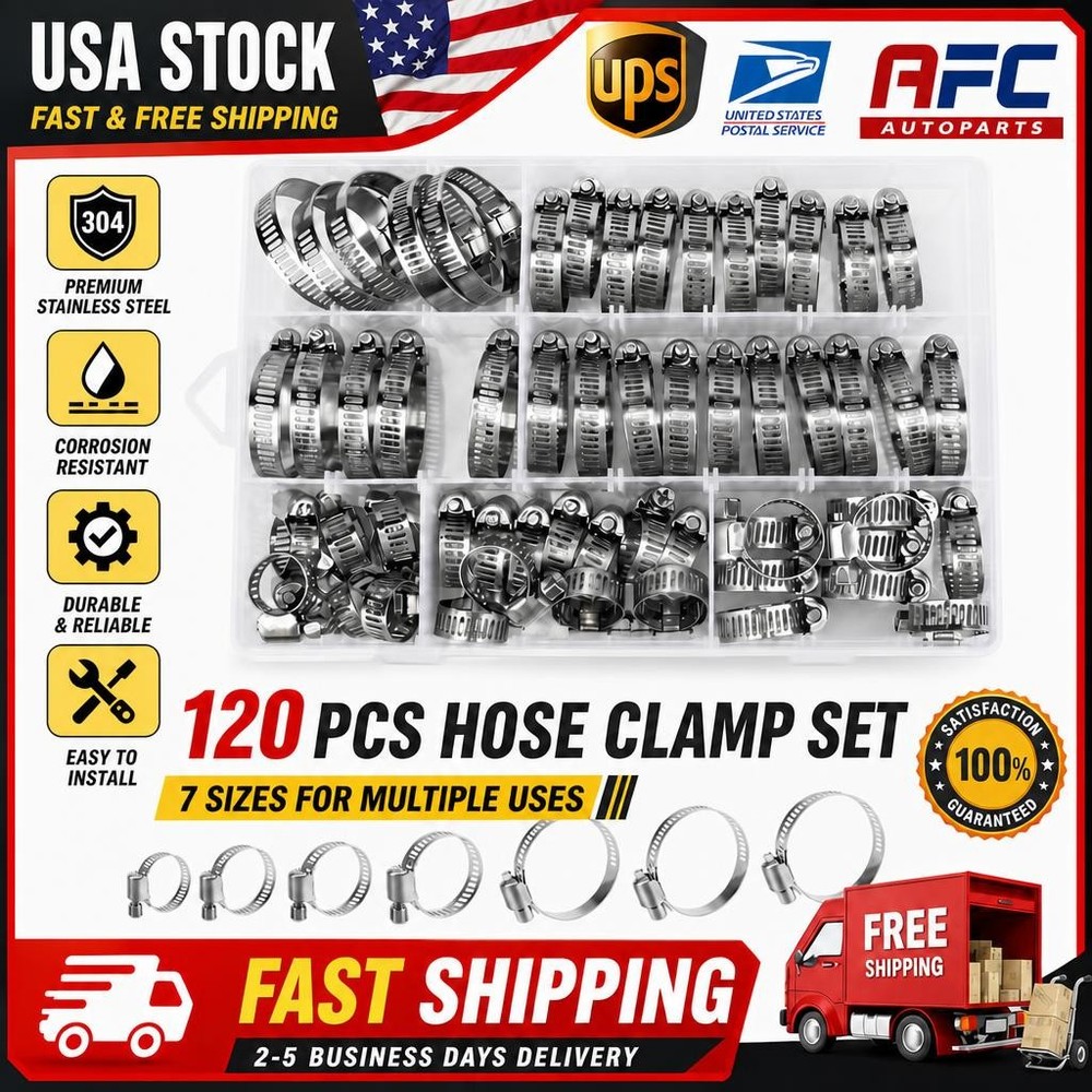120pcs Hose Clamps Adjustable Worm Gear Stainless Steel Clamp Assortment Kit