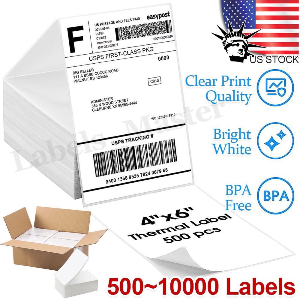 4×6 Fanfold Direct Thermal Shipping Labels for Zebra & Rollo Printers and More