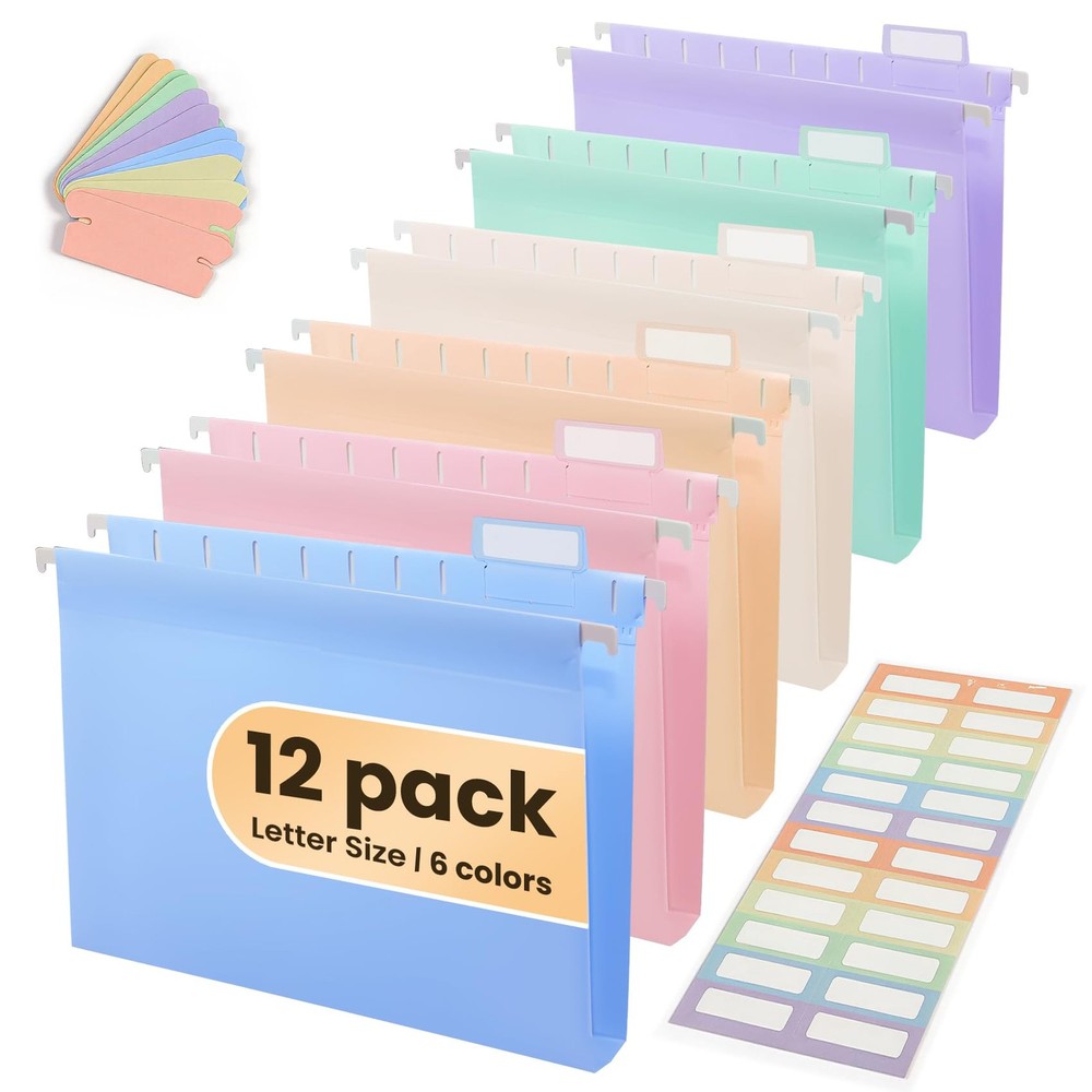 Plastic Hanging File Folders for Letter Size with 1/5 Tabs, 1.35 Inch Expansi…