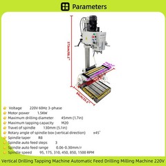Automatic Feed Drilling Milling Machine 220V Vertical Drill Press R8 Taper