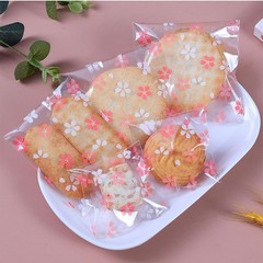 Cherry Blossom Printing Transparent Cellophane Cookie Packaging Bags 100 PCS