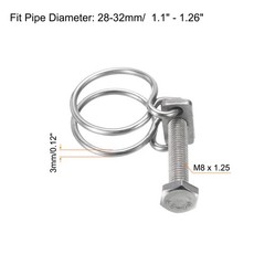 6Pcs Double Wire Hose Clamp 28-32mm Adjustable Hose Clip with M8 Bolt