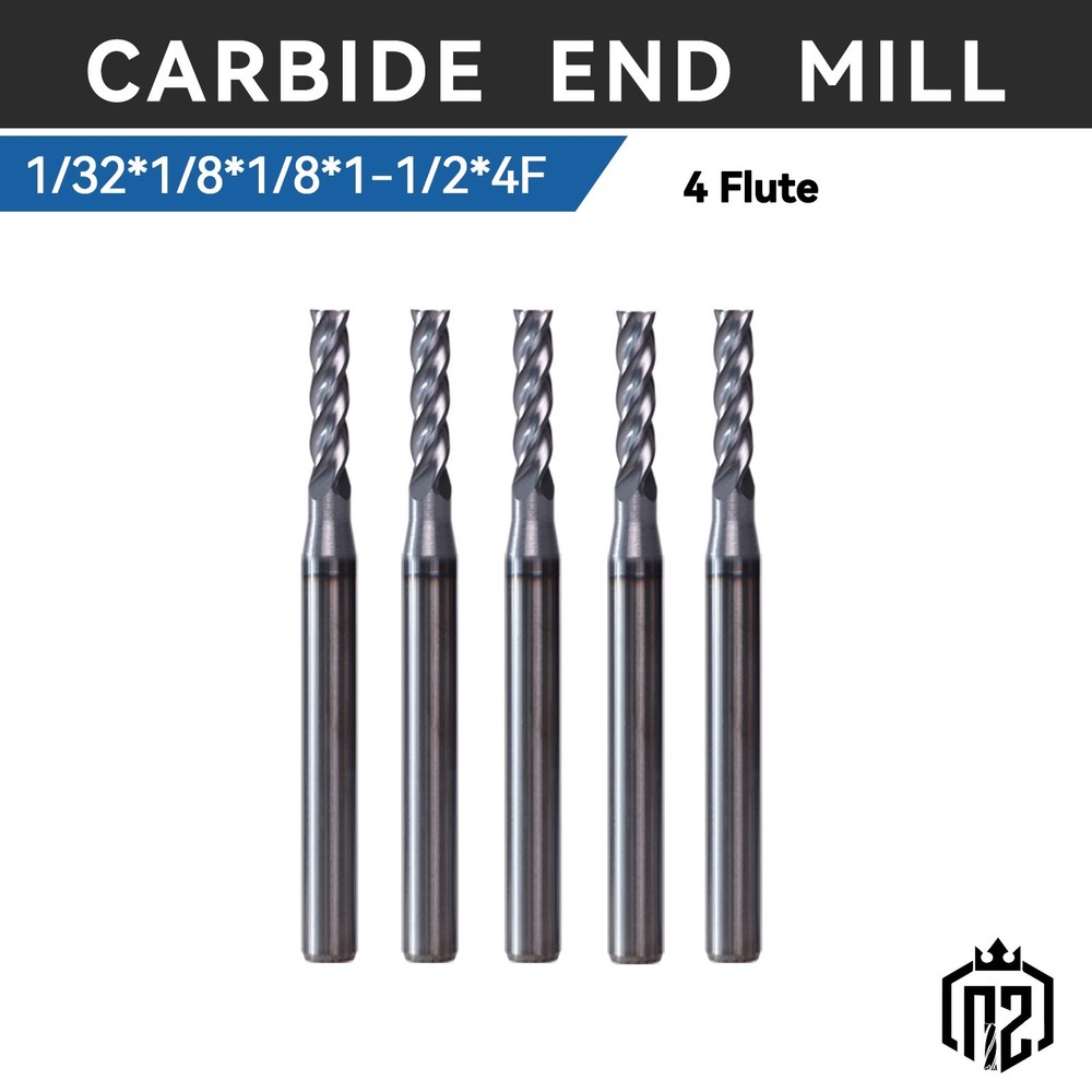 5 PCS 1/32″ 4 Flute 1-1/2″ Overall Length Carbide End Mill – AlTiN Coated USA