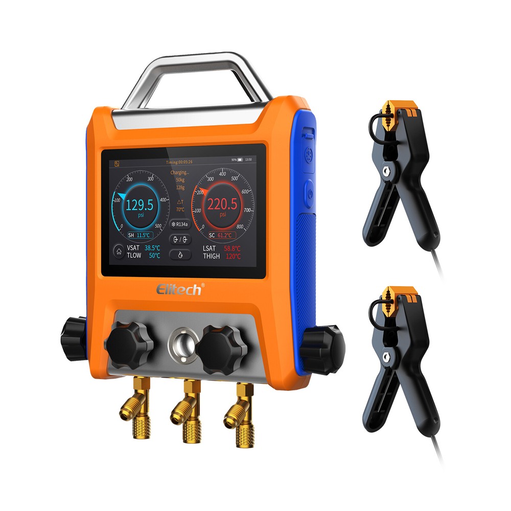 Elitech EMG Intelligent 2/4 Valves Manifold Kit 5” Smart Touch Screen w/Hoses