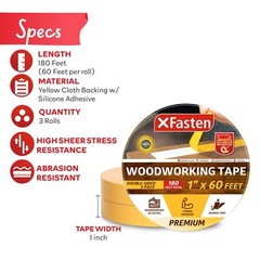 XFasten Double Sided Woodworking Tape 1-inch 180-Feet Total 3-Pack Double Sti…