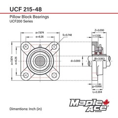 UCF215-48 Flange Bearing 3″ Bore, 4-Bolt Self-Aligning, Solid Base (Qty2)