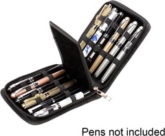 Fountain Roller Ball Pen Case Holder PU Leather Bag for 12 Pens Color Black