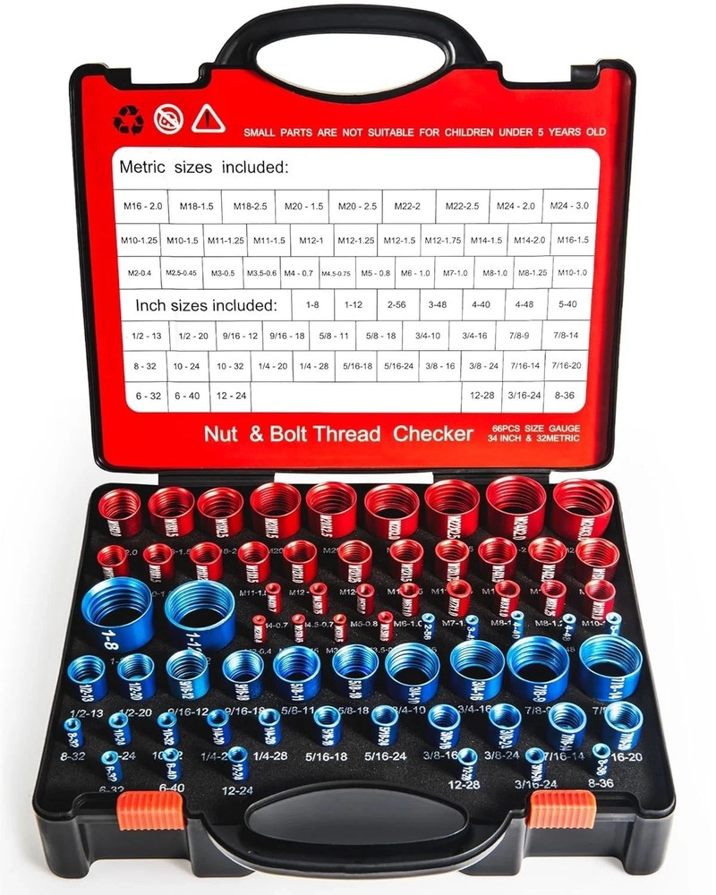 Nut and Bolt Thread Checker Kit 66Piece SAE Metric Thread Gauge Precision-Cut
