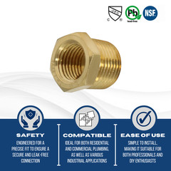1) 3/8″ MALE X FEMALE 1/4″ NPT PIPE THREAD HEX REDUCER BUSHING – LEAD FREE BRASS